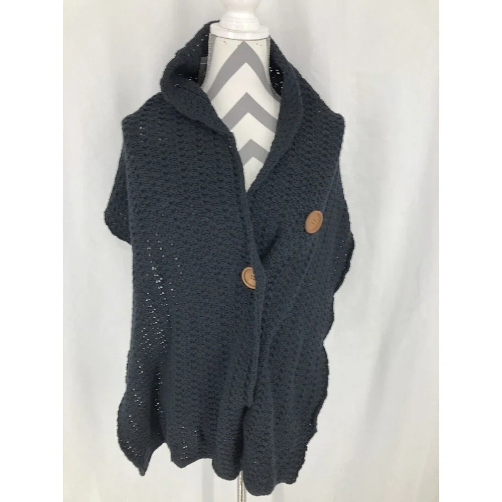 Soma The Night in Fireside Shoulder Wrap Shawl Black 3 Button NWT